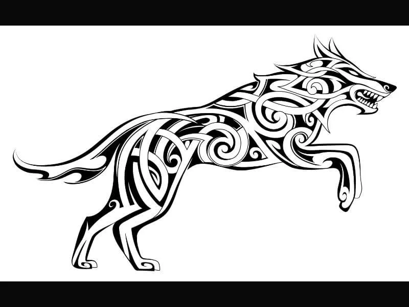 Celtic Wolf Howling At The Moon Tattoo Design